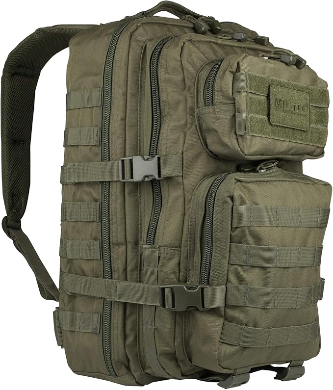 Mil-Tec Unisex Assault Pack - Rugged Durable Lightweight Ergonomic Versatile Tactical Outdoor Camping Hiking Backpack with Adjustable Padded Shoulder Straps & MOLLE Loops, Olive Drab, 20L