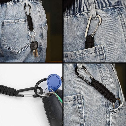 BRAVESHINE Paracord Keychain Carabiner Clip, D Ring Lanyard Hanger Stroller Hook for Water Bottle, Key, Backpacks, Men, Women