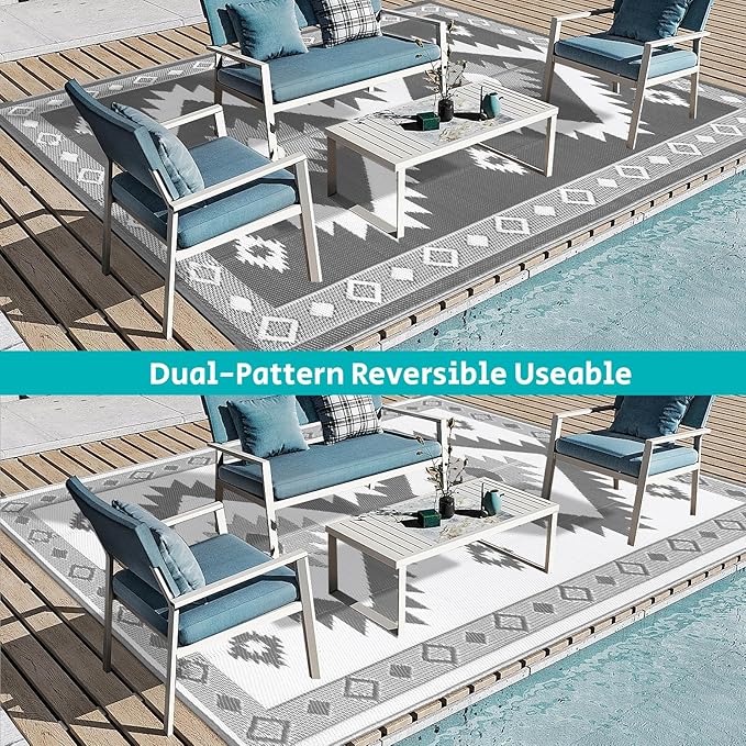 HEBE Outdoor Rug 8'x10' Waterproof for Patios Clearance, Reversible Plastic Straw Rug Camping Carpet, Indoor Outdoor Area Rugs Patio Mats for RV,Picnic,Backyard,Deck,Balcony,Porch