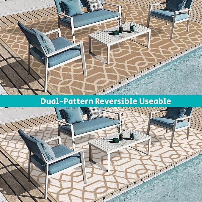 HEBE Outdoor Rug 8'x10' for Patios Waterproof Clearance Reversible Patio Mat Plastic Straw Rug RV Camping Mat Outside Area Rug Carpet for Camping RV,Porch,Deck,Balcony,Camper,Backyard