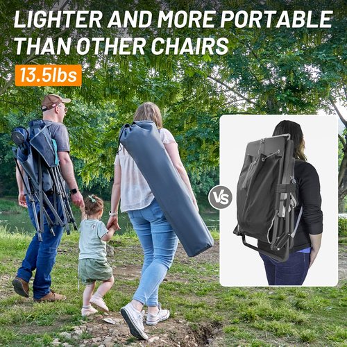 TIMBER RIDGE Oversized Camping Chair with Lumbar Support, Portable Folding Chair Heavy Duty for Adults Supports 450 LBS for Outdoor Camping, Lawn, with High Back, Cup Holder, Side Pocket - Blue