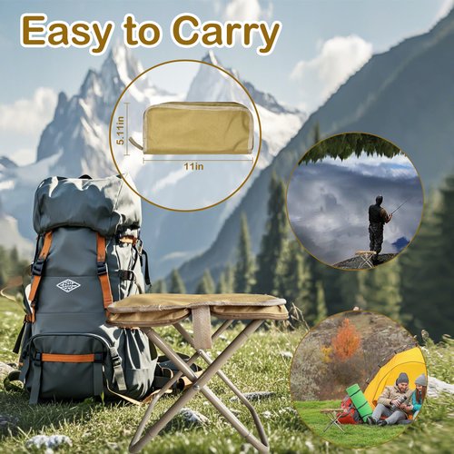 RJODZI Portable Stool, Folding Stool, 13 Inch Camping Stool for Traveling, Hiking, Barbecue, Fishing, Picnic, Etc. (Khaki)