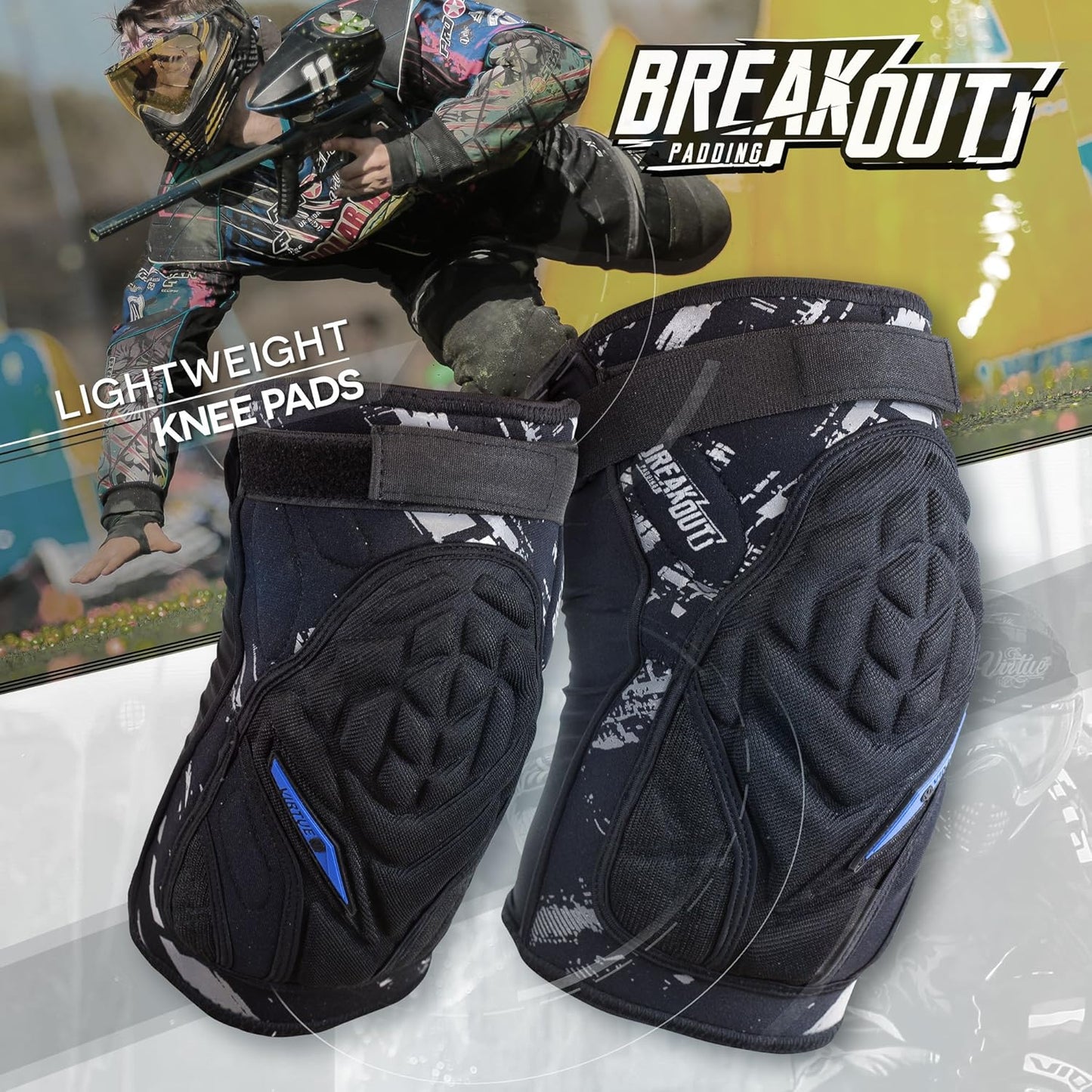 VIRTUE Breakout Knee Pads - Lightweight Multi-Sports Protective Pads with Moisture Wicking Compression Sleeve Liner and High Density 3D Molded Foam for High Impact Protection - Black