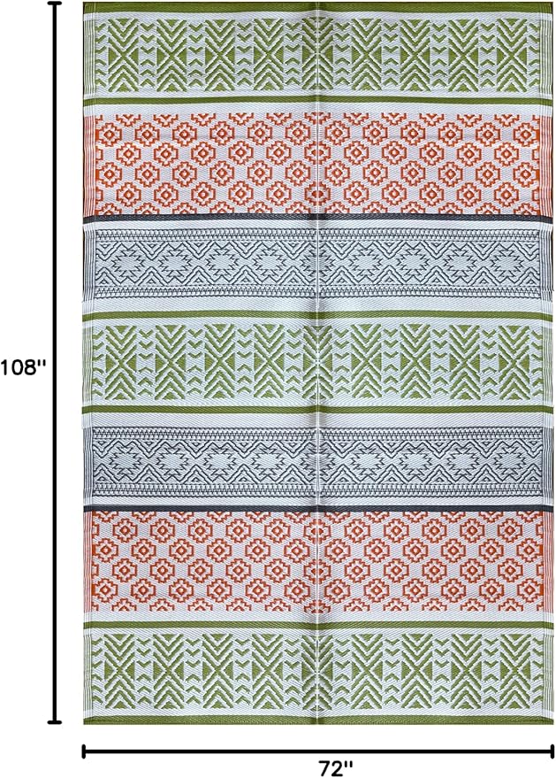 BalajeesUSA Outdoor Decor Patio Rugs – 6x9, Green, Orange Waterproof Affordable Multipurpose Woven Plastic Straw All-Weather Waterproof Rug Reversible Camper mat Awning