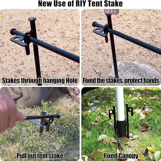 4 Pack Tent Stakes Heavy Duty Metal Tent Pegs for Camping Steel Tent Stakes 12 inch Unbreakable and Inflexible