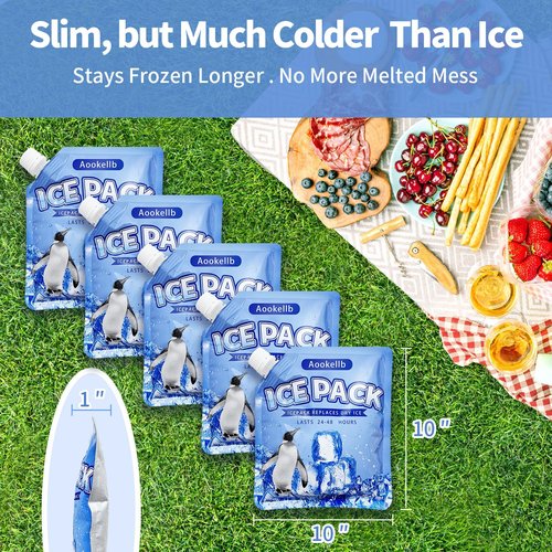 2025 Reusable Ice Packs for Cooler, Aookellb 5 Pack Long Lasting Gel Freezer Packs for Coolers, Cold Packs for Cooler Bag Backpacks, Lunch Box, Cooler Bag, Keeps Food Cold Fresh