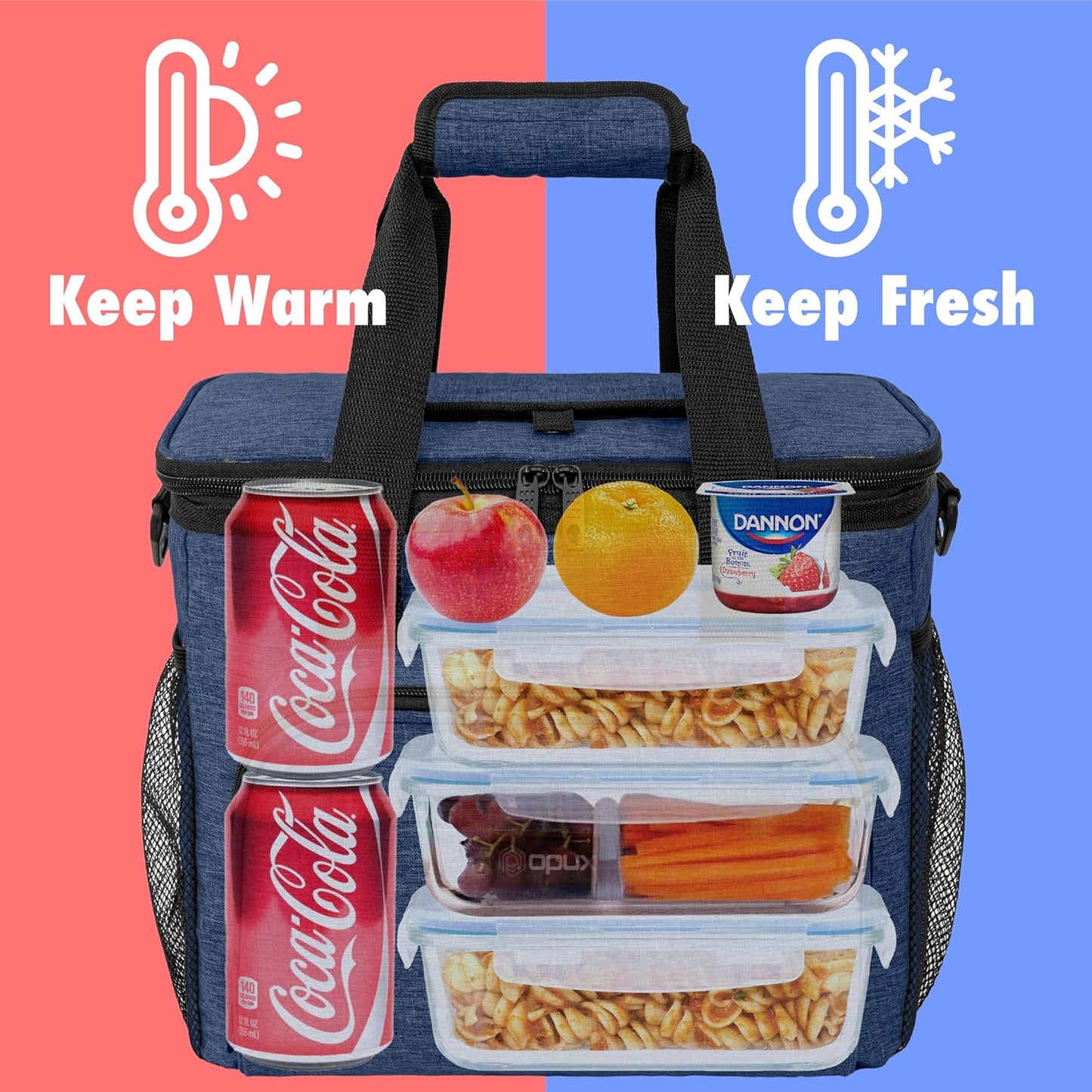 OPUX Soft Cooler Bag, Insulated Collapsible Lunch Cooler Bag for Men Work Camping Beach Travel, Portable Soft Sided Leakproof Waterproof Large Lunch Bag Box with Shoulder Strap 18 Cans, Heather Navy