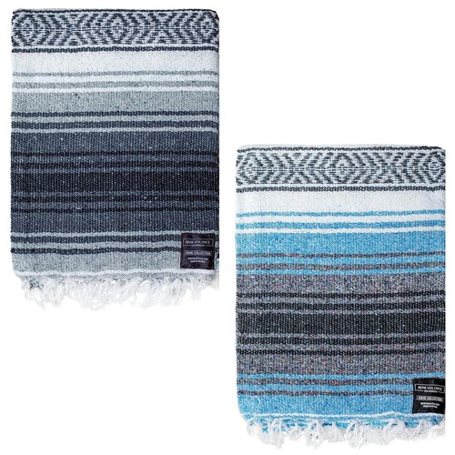 Benevolence LA Authentic Handwoven Mexican Blanket, Yoga Blanket - Perfect for Picnic, Camping and More, Equestrian Saddle Blanket, Serape Blanket 50x70 inches - Pack of 2