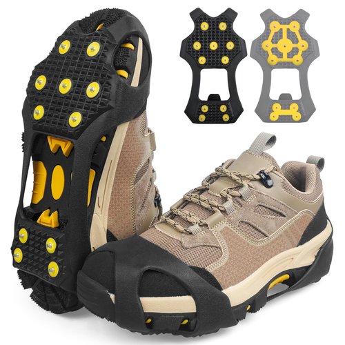 Ice Cleats for Shoes and Boots - Snow Traction Cleats Crampons with 11 Studs for Walking on Snow and Ice - Anti Slip Overshoe Footwear Rubber Walking Cleat Crampon(L【Women(10-11.5)/Men(8.5-10)】)