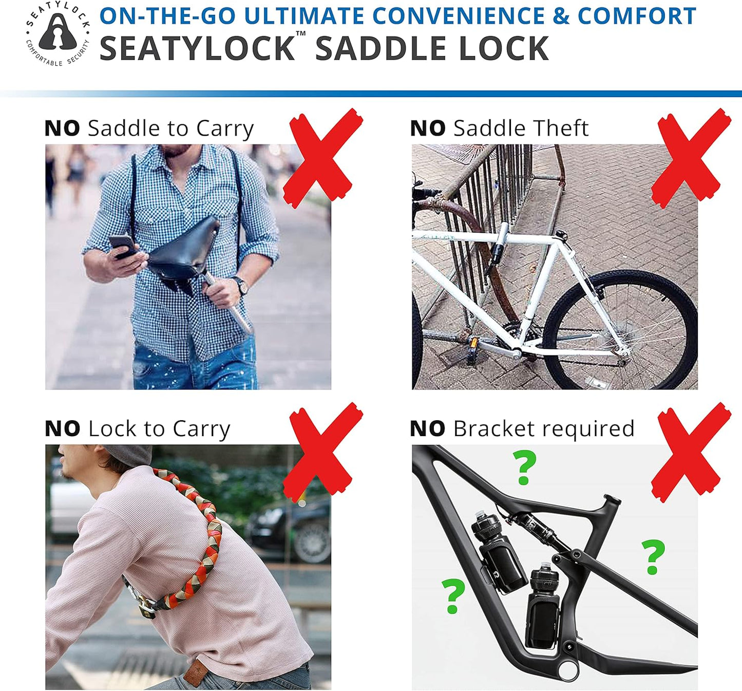 SeatyLock Hybrid Saddle Bike Lock - Multi Patent 2 in 1 Locking Bike Doubles As Seat or Bicycle Guard - Innovative Lightweight Anti Theft Bicycle Lock and Saddle with Keys