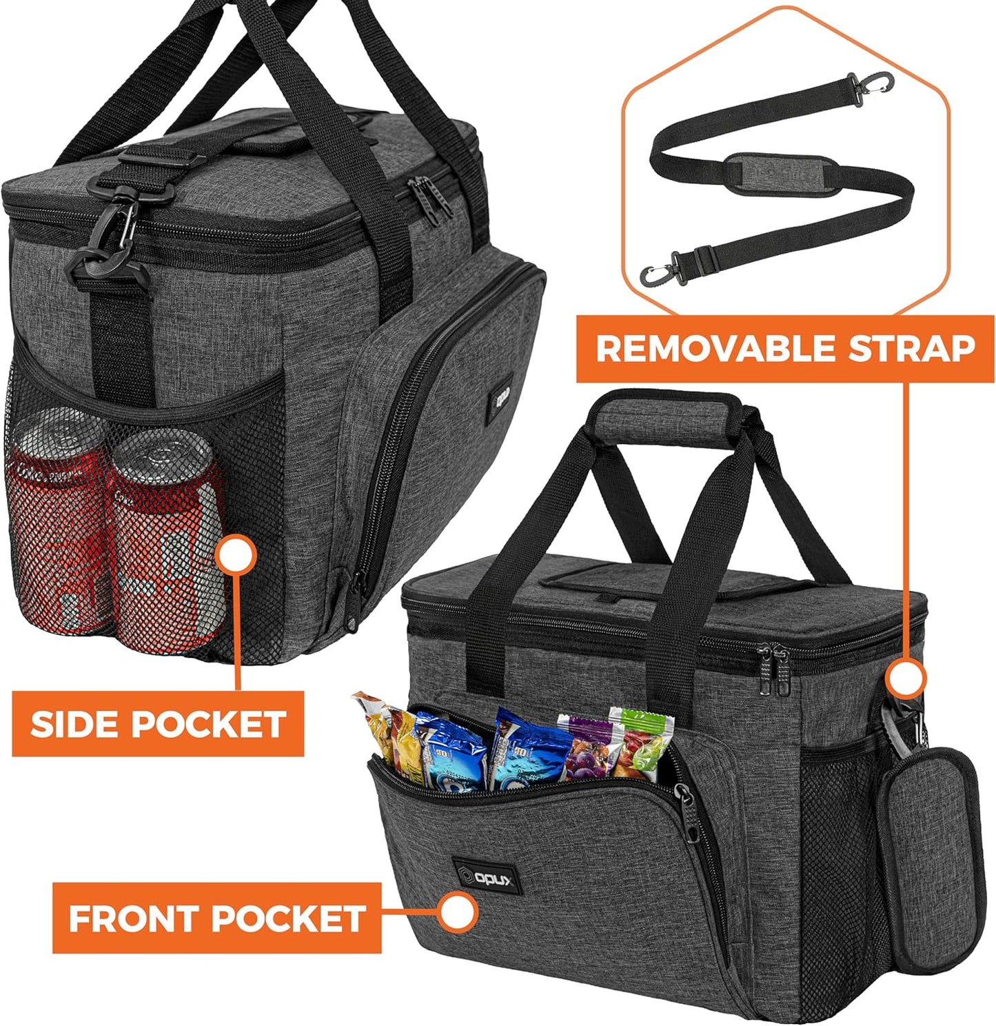 OPUX Soft Cooler Bag, Insulated Collapsible Lunch Cooler Bag for Men Work Camping Beach Travel, Portable Soft Sided Leakproof Waterproof Large Lunch Bag Box with Shoulder Strap 18 Cans, Heather Navy