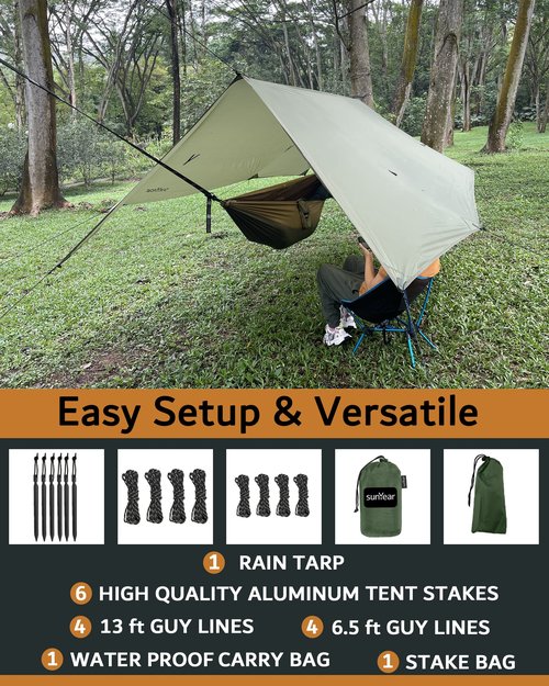 Sunyear Camping Hammock with Net and Hammock Tent Rain Fly Bundle - Perfect for Hiking, Backpacking, Outdoor Sleeping and Camping Survival