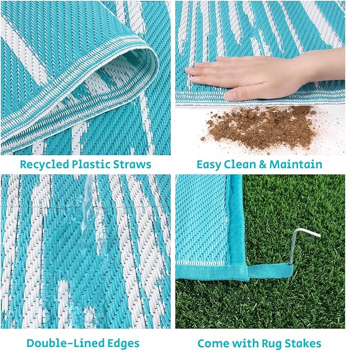 HEBE Outdoor Rug 5'x8' for Patios Clearance Waterproof Patio Mat Plastic Straw Rug Reversible RV Camping Tent Rug Outside Indoor Outdoor Area Rugs for RV,Deck,Beach,Balcony,Camper