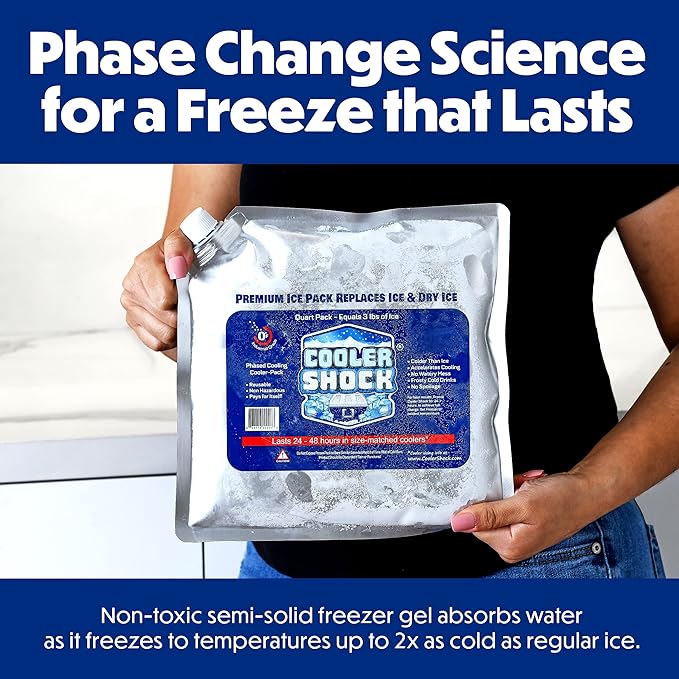 Cooler Shock Reusable Ice Packs for Cooler - Long Lasting Cold Freezer Packs for Coolers and Lunch Boxes - Cooler Ice Packs for Camping Gear, Fishing, Road Trips, Beach Must Haves