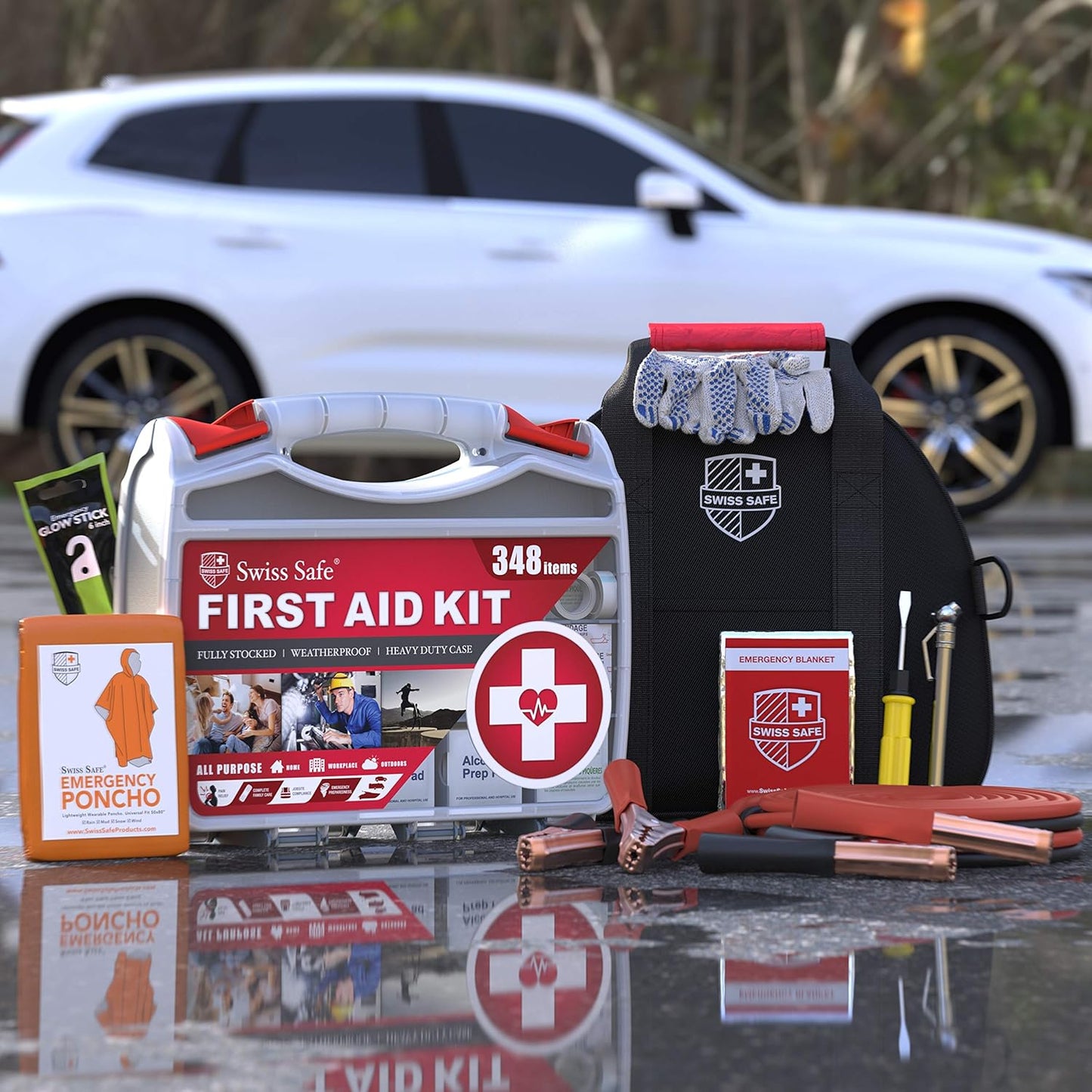 Swiss Safe 2-in-1 First Aid Kit for Car, Travel & Home, Businesses - Bonus Mini Kit for Medical Emergency Aid, Survival, Camping - 64 Piece, Travel FAK