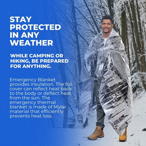 CloudTen Premium Quality Emergency Blanket Bundle | 10 Tear Resistant Blankets Plus Emergency Whistle | Reusable Emergency Mylar Blankets for Survival Gear and Supplies or Camping Essentials