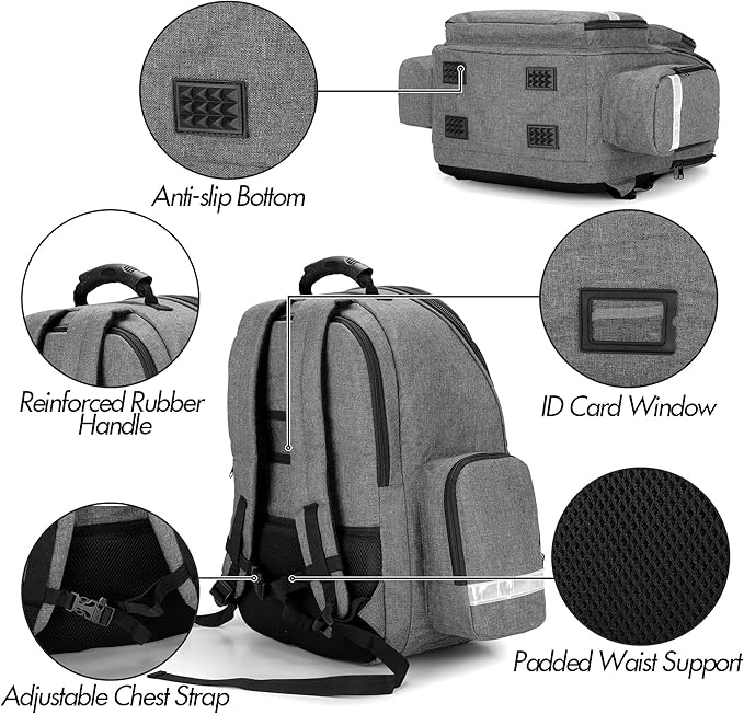 Trunab First Responder Bag Trauma Backpack Empty, Medical Emergency Kits Storage Jump Bag Pack for EMT, EMS, Police, Firefighters, Safety Officers - Patented Design Grey