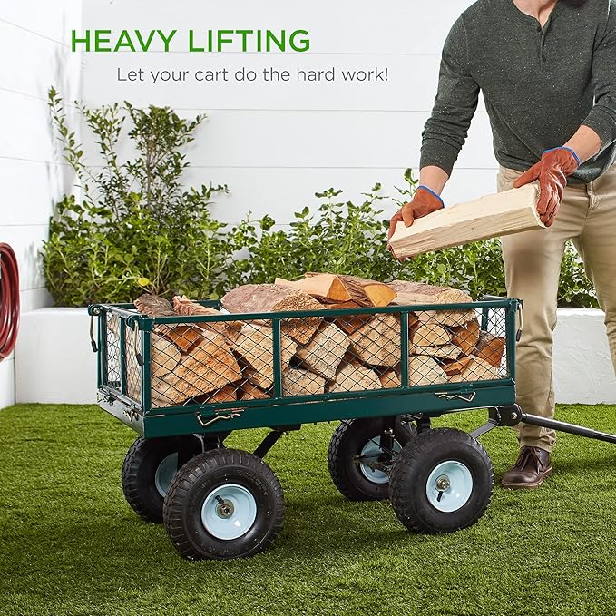 Best Choice Products Utility Garden Cart Wagon for Lawn, Yard w/Heavy-Duty Steel 400lb Weight Capacity, Removable Sides, Long Handle, 10in Tires - Gray