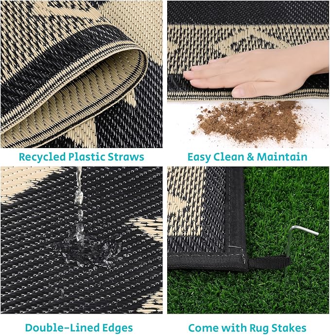 HEBE Outdoor Rug 5'x8' for Patios Clearance Waterproof Patio Mat Plastic Straw Rug Reversible RV Camping Tent Rug Outside Indoor Outdoor Area Rugs for RV,Deck,Beach,Balcony,Camper