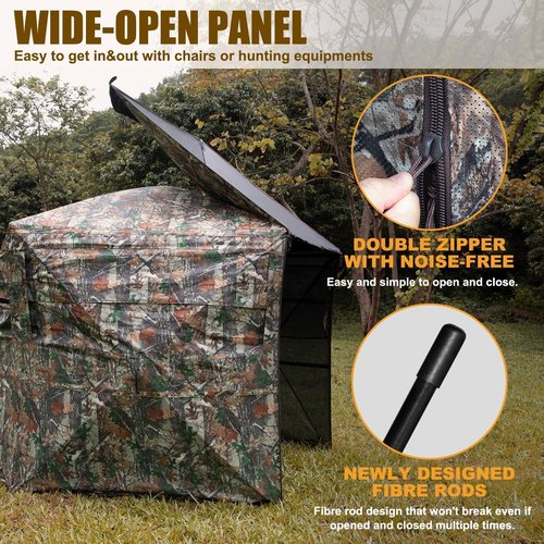 Hunthor Hunting Blind for 3-4 People, 288 Degree 5 Side See-Through Ground Blind with Silent Zipper, Pop-Up Tent for Deer, Elk, and Bear Hunting