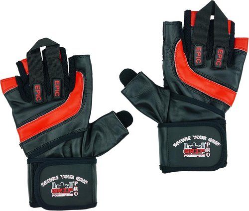 Epic Leather Gym Gloves with Built in 2" Wide Wrist Wraps Grip & Design for Weightlifting Power Lifting Bodybuilding & Strength Training Workout Exercises
