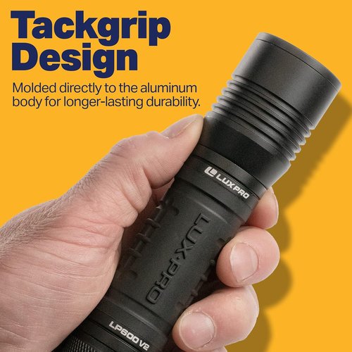 LUXPRO Bright 400 Lumen CREE LED Handheld Flashlight - Features TackGrip and Aircraft-Grade Aluminum - Pocket-Sized Camping Accessories with Wrist Lanyard - Batteries Included