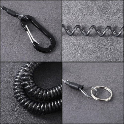 Dimeho Retractable Safety Coiled Lanyard, 3 Pcs Heavy Duty Fishing Lanyard Fishing Rod Tether Accessories Tackle Fishing Ropes Tool with Aluminium Alloy Clip for Pliers Boating Kayak (Black)