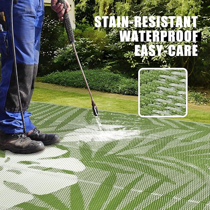 Homcomoda Outdoor Rugs 8’x10’ Waterproof Reversible Patio Rugs Outdoor Clearance Lightweight Outdoor Rugs Portable RV Camping Mats for Tents Deck Porch BBQ Beach Backyard
