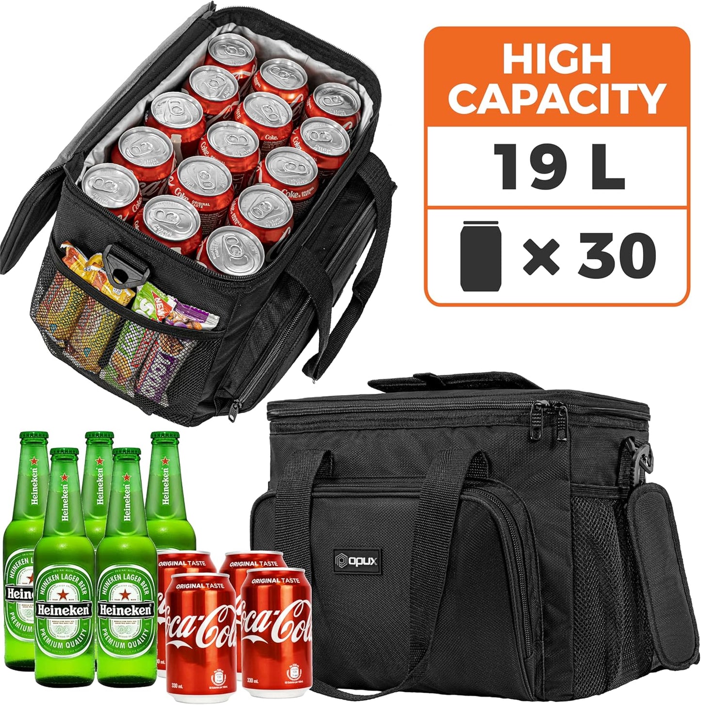 OPUX Soft Cooler Bag, Insulated Collapsible Lunch Cooler Bag for Men Work Camping Beach Travel, Portable Soft Sided Leakproof Waterproof Large Lunch Bag Box with Shoulder Strap 18 Cans, Heather Navy