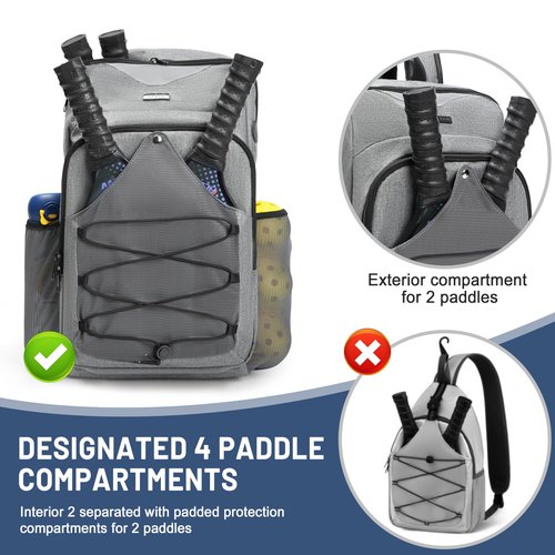 Pickleball Backpack with Ventilated Racket Compartments, Gray