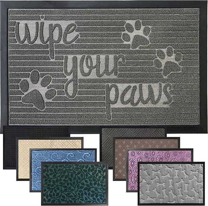 GORILLA GRIP 100% Waterproof All-Season WeatherMax Doormat, 47x35, Durable Natural Rubber, Stain and Fade Resistant, Low Profile, Indoor Outdoor Door Mats, Easy Clean Patio Entrance Mat, Stone Paws
