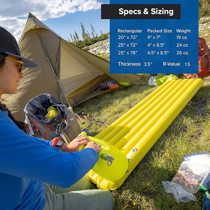 Big Agnes Divide | Lightweight, Compact, Warm-Weather Air Chamber Sleeping Pad, Regular, Warm Olive