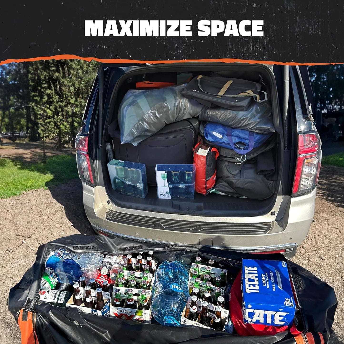 Mockins 60"x20"x6" Folding Trailer Hitch Cargo Carrier w/ 20 Cu.Ft. Waterproof Cargo Bag for Hitch Carrier | 500 Lbs. Capacity Weatherproof Luggage Rack for SUV Car & Truck w/Car Trailer Accessories