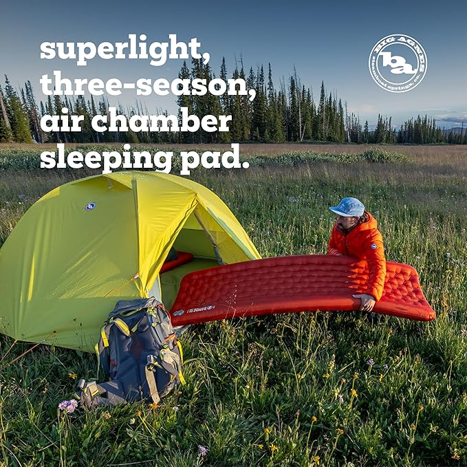 Big Agnes Rapide SL - Insulated Sleeping Pad, Ultralight, All Season Compact Backpacking and Hiking, Pumphouse Sack Included, Orange, 40X72 Double Wide
