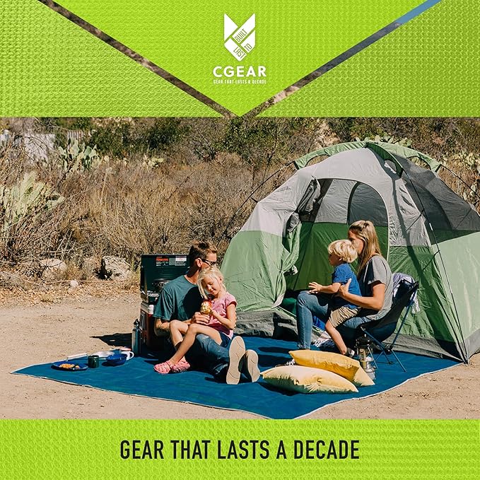 CGEAR Original Sand-Free Outdoor Rug Camping Mat - Water-Resistant & Anti-Fade Material - Military-Grade - Reversible Design - Area Rug for Beach, RV, & Picnics - Includes Travel Bag