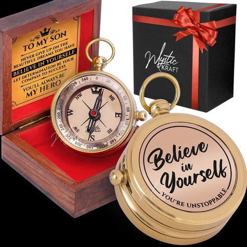 MYSTICKRAFT to My Son Engraved Pocket Compass | 2025 College Graduation Gifts for Him | Gift for Son | High School Graduation Compass | Promotion Gift