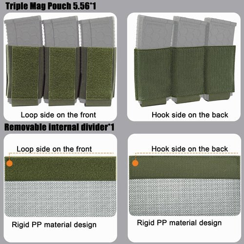 4-in-1 Front Flap Pouch G Hook,SABADO Tactical Elastic Triple Mag Pouch 5.56, Kangaroo Insert Divider Placard for Chest Rig and Vest