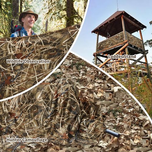 Senmortar Camo Netting, Camo Burlap 75D Camouflage Netting Quiet Mesh for Hunting Blinds Sunshade Camping Concealment Shooting Military Dry Grass Stands 5x10ft