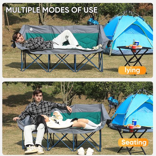 Northroad 3 Person Camping Chair Oversized 900 Lbs Outdoor Lawn Loveseat Chair Padded Folding Chairs for Adults Heavy Duty Soccer Chair w/Cup & Wine Glass Holder for Outside Picnic, Beach, Sports