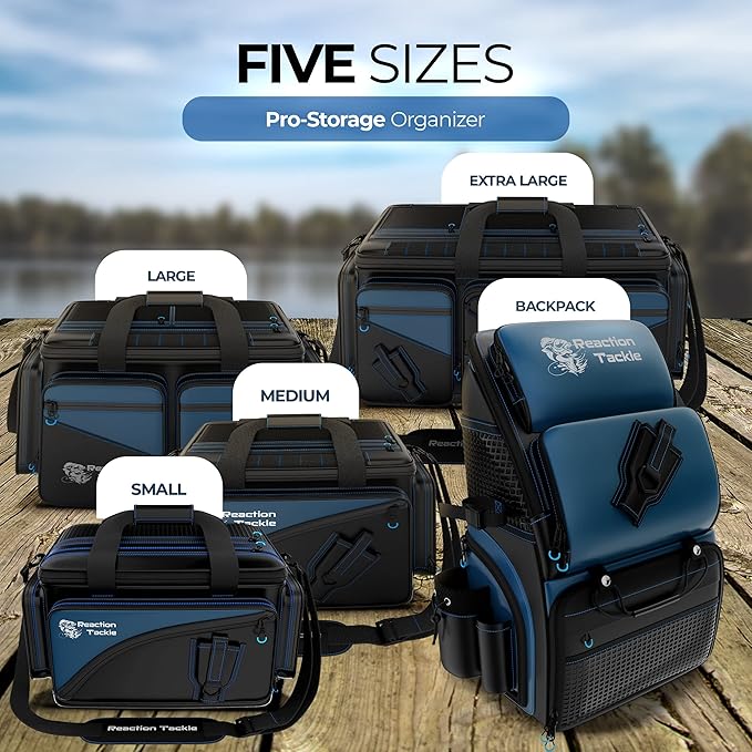 Reaction Tackle Fishing Tackle Bag – Salt Water Resistant Fishing Bag, 1000D PVC Waterproof Material, Tackle Box Organizer with Dividers for 3600 or 3700 Trays (Small, Medium, Backpack only fit 3600)