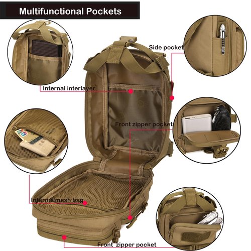 CREATOR 3 In 1 Small Military Tactical Backpack Army Assault Rucksack Crossbody Shoulder Bag for Men (Black Camo)