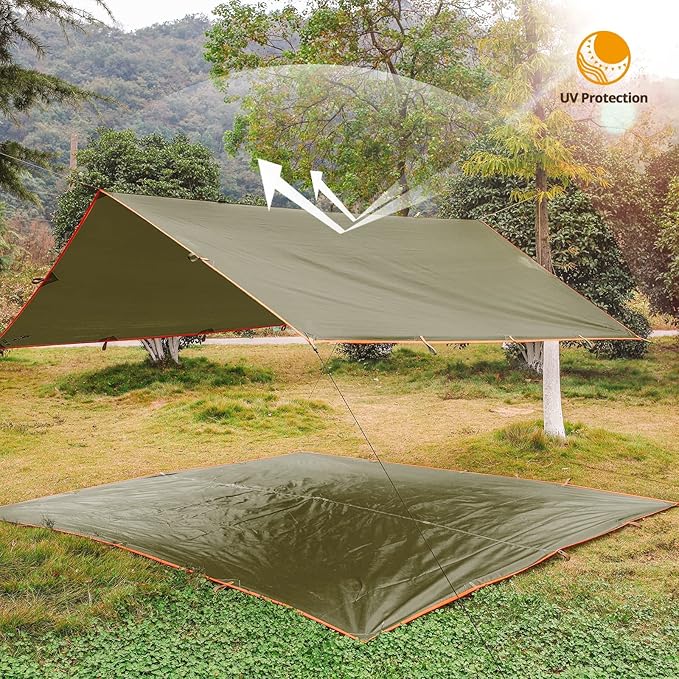 FREE SOLDIER Camping Tarp - Waterproof Portable Multifunctional Outdoor Traveling Awning Backpacking Shelter Rain Tarp (Brown 1313ft)
