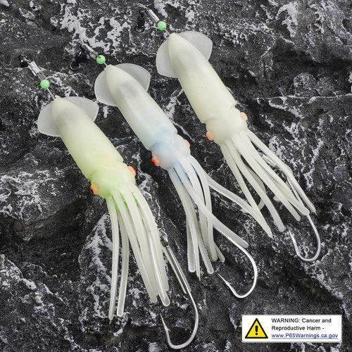 Saltwater Squid Fishing Lures,LED Fishing Lures Lighted Glow Squid Lure Jigs Soft Trolling Squid Lure Deep Drop Flashing Lights Offshore Lures for Halibut Lingcod Mackerel Tuna Striper