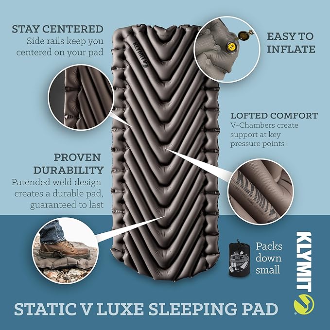 Klymit Static V Luxe 76x30x3 Inch Sleeping Pad and Static V Sheet for Camping Pads