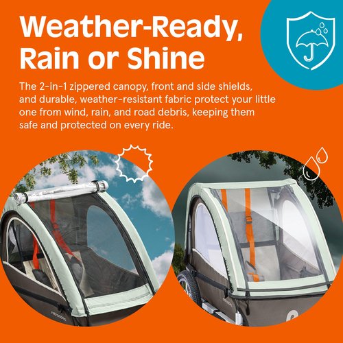 Retrospec Rover Plus Bike Trailer for Kids - Foldable Single/Double Passenger Design with 5-Point Safety Harness, Weather-Resistant Fabric & Safety Flag - 40-80 lbs