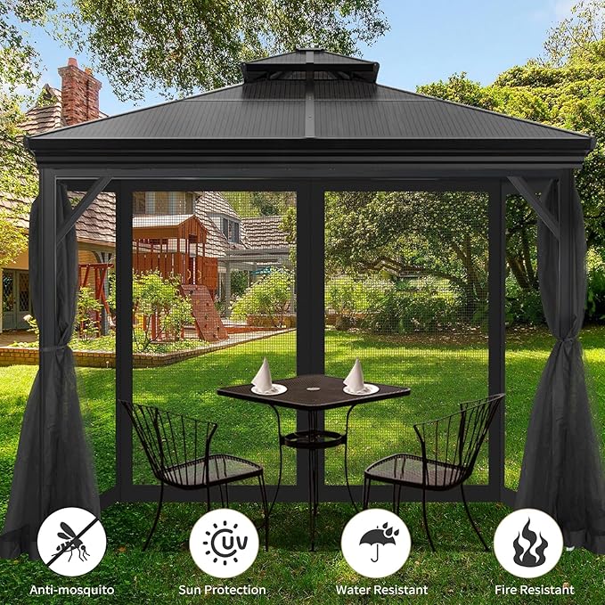 Gazebo Universal Replacement Mosquito Netting, 10' x 12' Outdoor Mesh Netting Screen 4-Panel Sidewall with Zipper for Patio Canopy Garden Porch Pergolas and Backyard, Black(Mosquito Net Only)