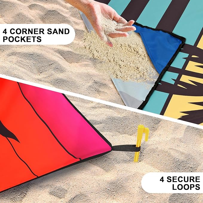 Beach Blanket Waterproof Sandproof Beach Mat 79”x 83” for 1-4 Adults Quick Drying Durable Outdoor Picnic Mat for Beach Festival Travel Camping Hiking (Sunset COCOTREE, 79"×83"(4 Person))