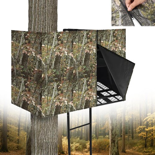 103"X37.5" Hunting Tree Stand Blinds for Deer Hunting Universal Camo Tree Ladder Stand Blind Kit with Zipper and 2 Pockets Tree Stand Cover for Hunting Deer, Elk, Hunting Blind & Accessories