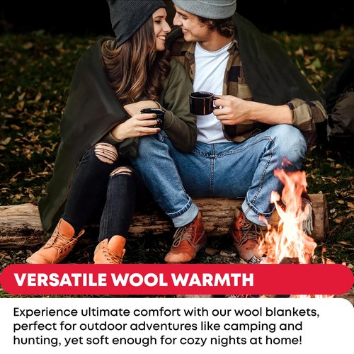 Military Wool Blanket - 95% Wool, Washable, Perfect for Outdoors, Picnics, Travel, Car & Bushcraft Emergency Blanket, 96" x 108", 8.45 lbs. - Olive Drab - King Size