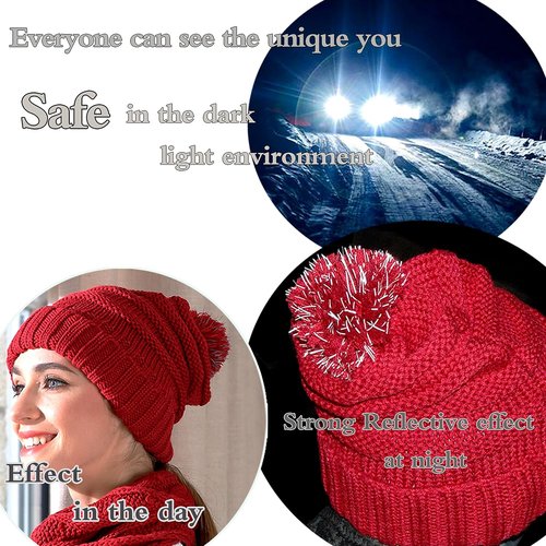Hat Scarf and Gloves Set for Women - Cable Knit Beanie with Pom, TouchScreen Gloves, Warm Winter Gift